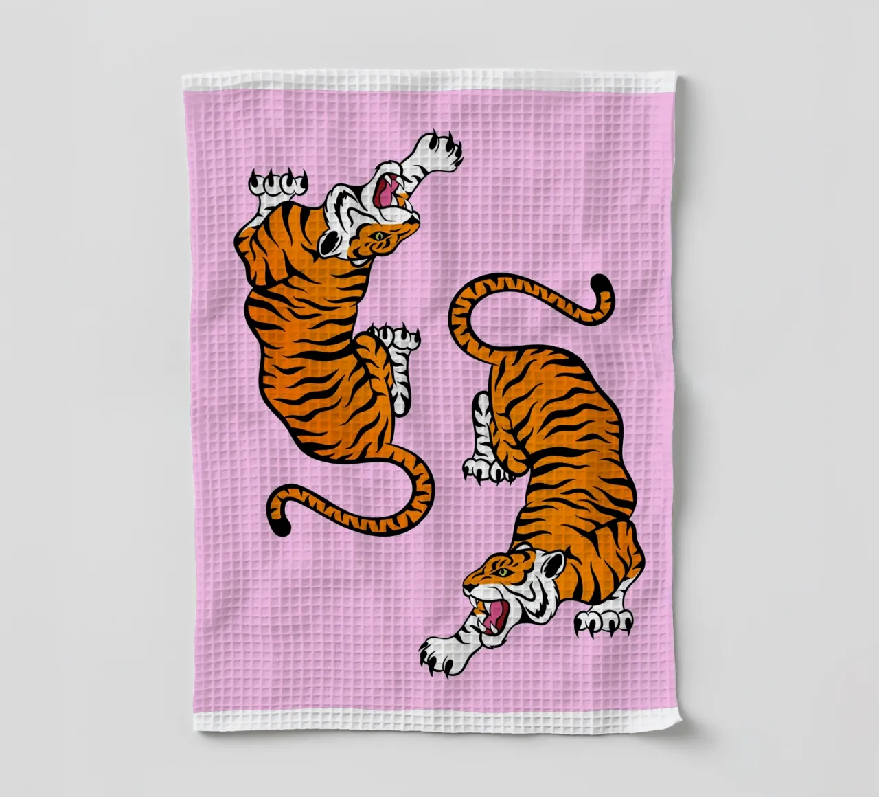Pink Tiger Wall Art, Pink Poster, Preppy Art tea towel by PrintStudio