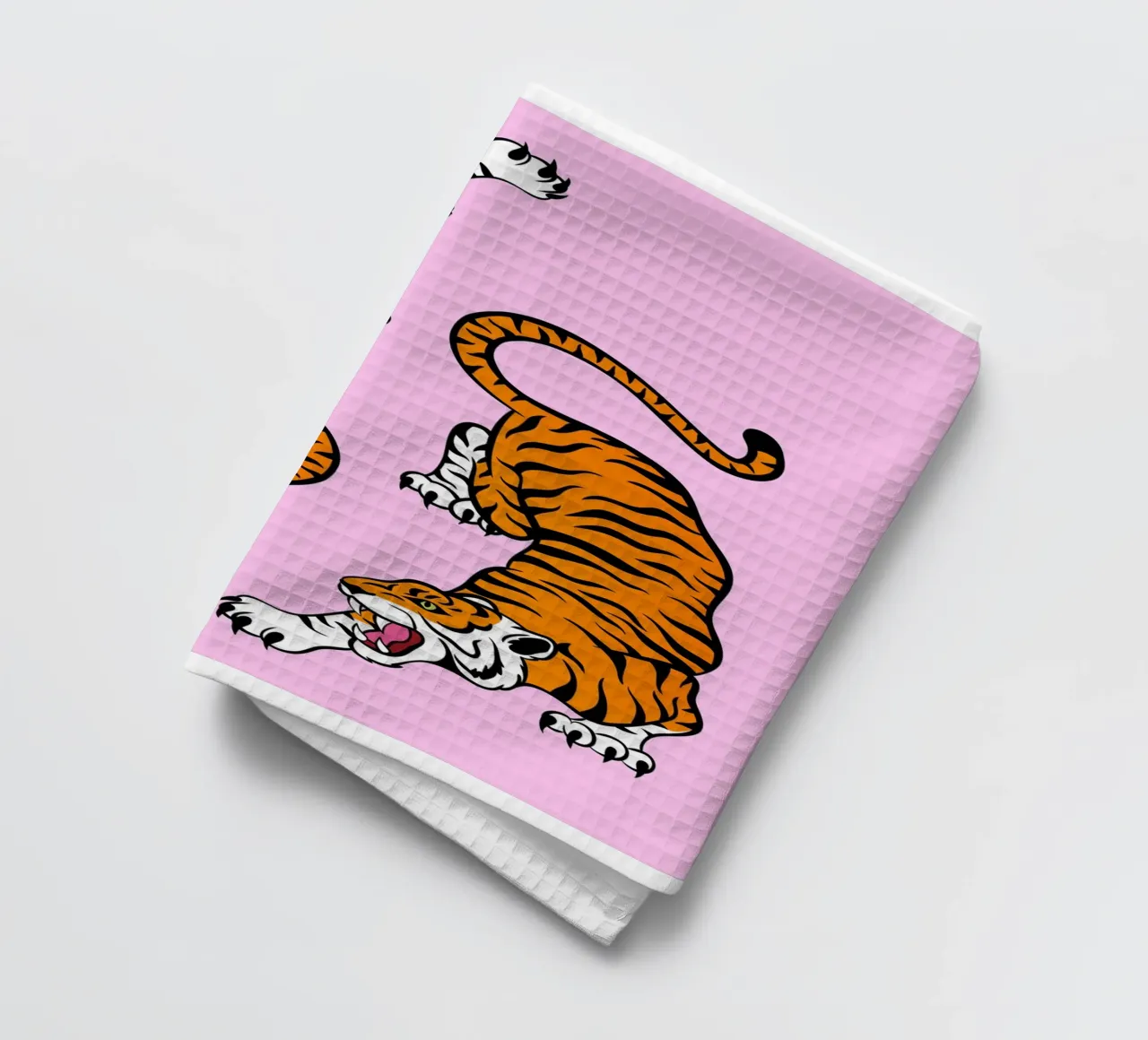 Pink Tiger Wall Art, Pink Poster, Preppy Art tea towel by PrintStudio
