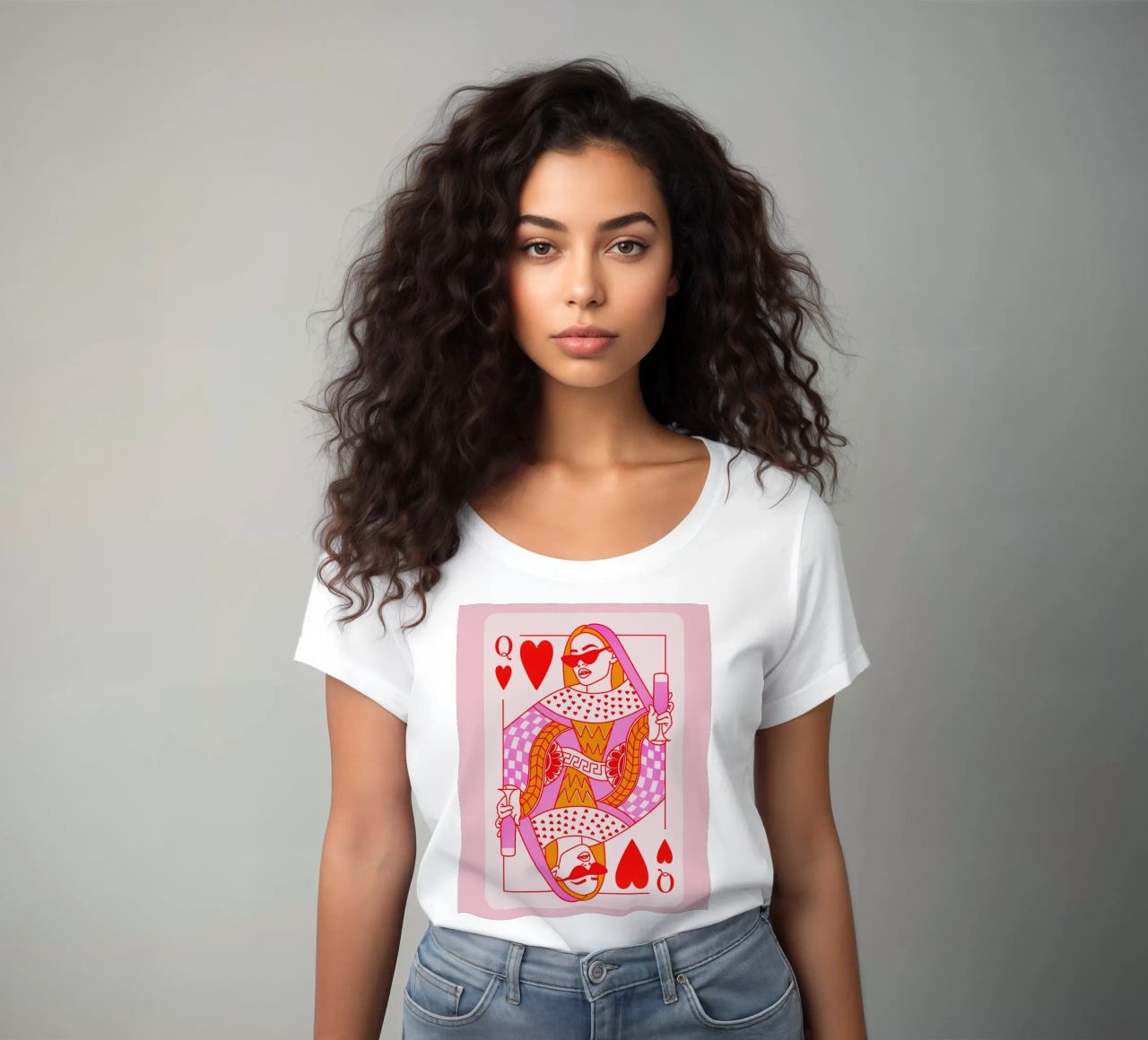 Queen of Hearts Poster, Trend Modern Preppy Print, Roze Kunst dames t-shirt getailleerd van PrintStudio