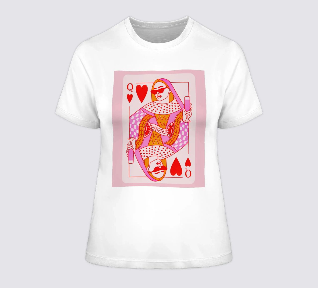 Queen of Hearts Poster, Trend Modern Preppy Print, Roze Kunst dames t-shirt getailleerd van PrintStudio