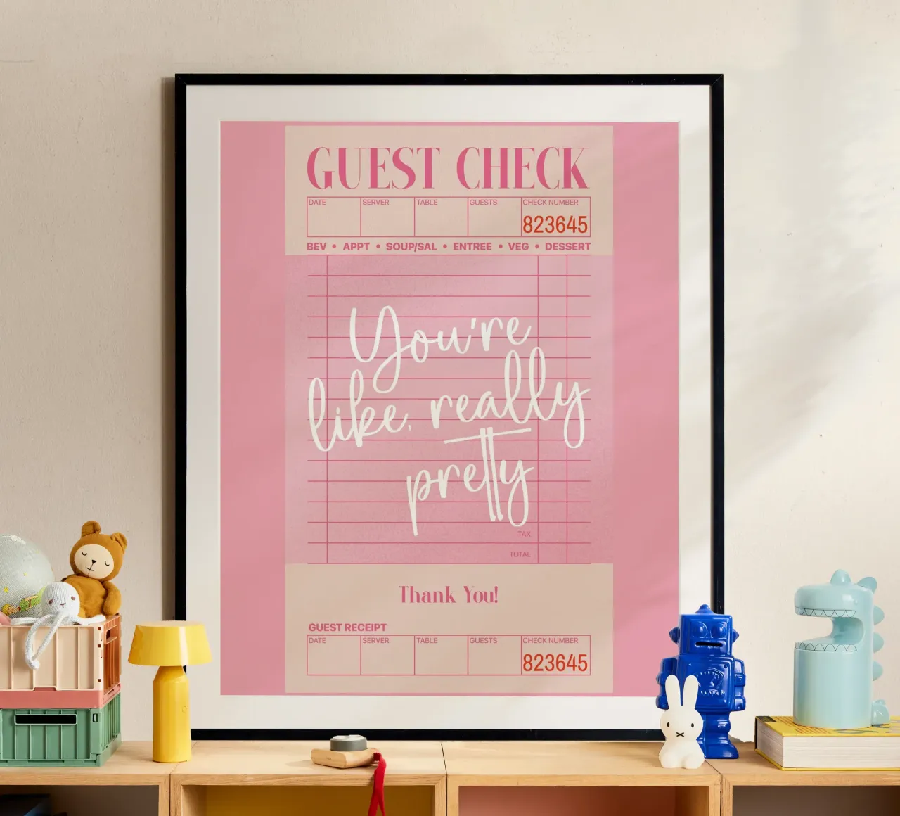 Sei davvero carina, Guest Check Poster Rosa Arte da parete poster con telaio in alluminio da PrintStudio