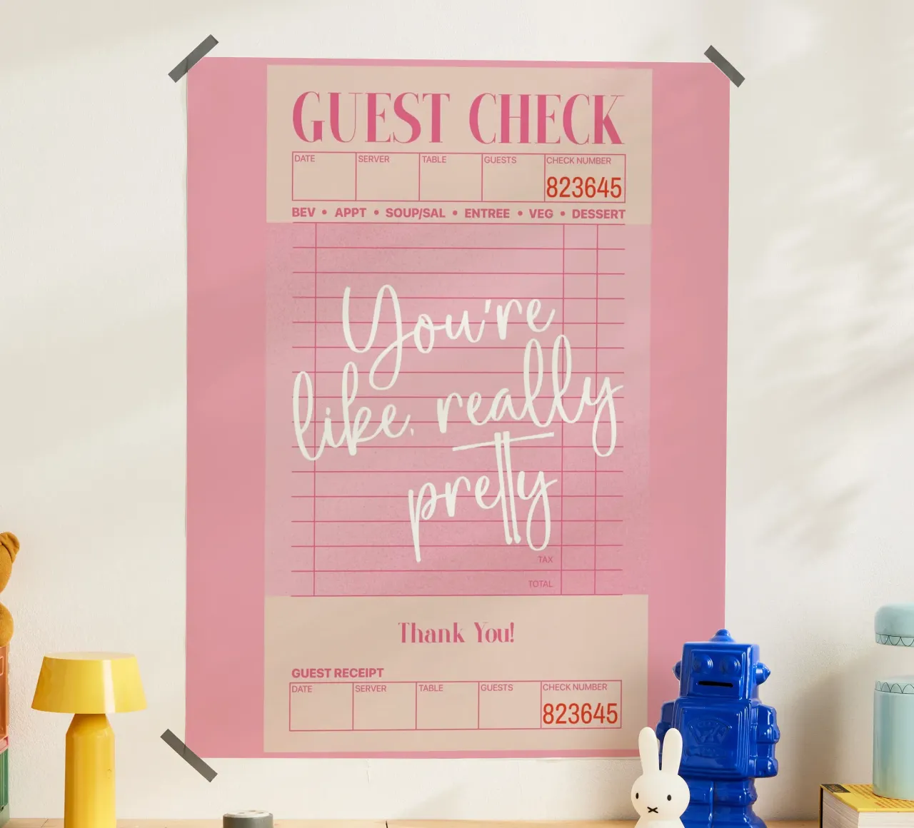 Sei davvero carina, Guest Check Poster Rosa Arte da parete poster con telaio in alluminio da PrintStudio