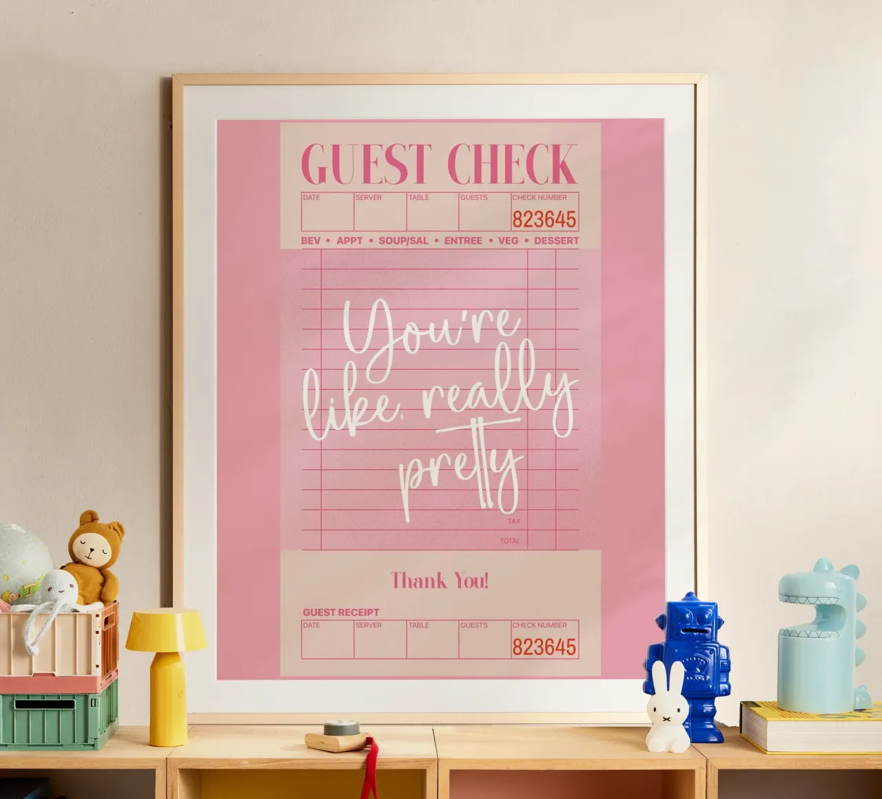 Sei davvero carina, Guest Check Poster Rosa Arte da parete poster con telaio in alluminio da PrintStudio