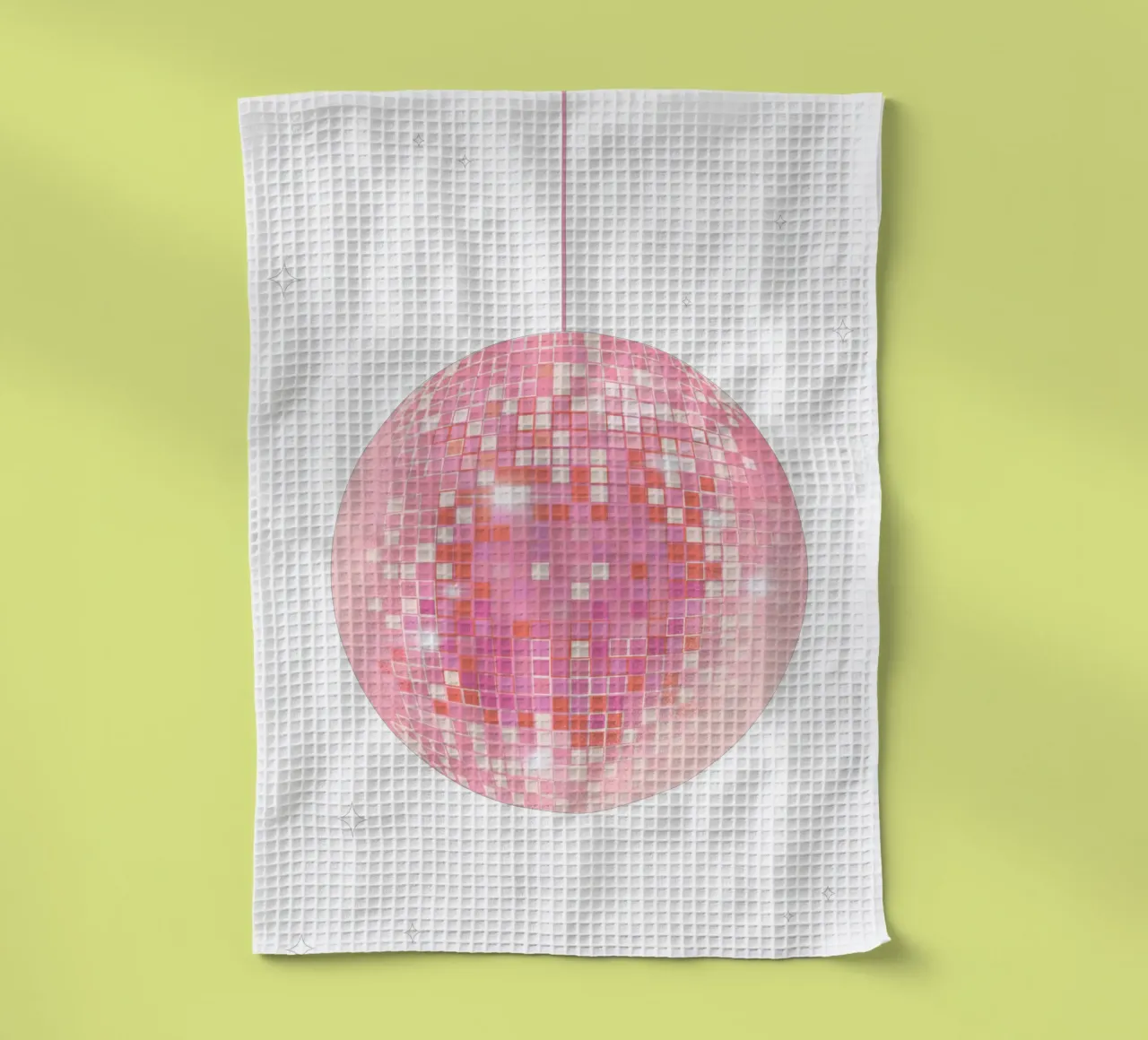 Roze Retro Disco Bal, Preppy Muurkunst, Roze Poster theedoek van PrintStudio