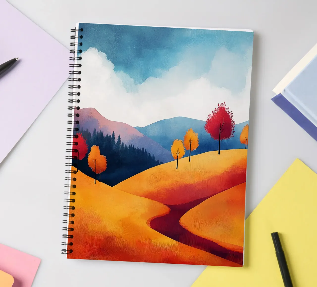 Abstract autumn landscape spiral notebook by Flora & Horizon