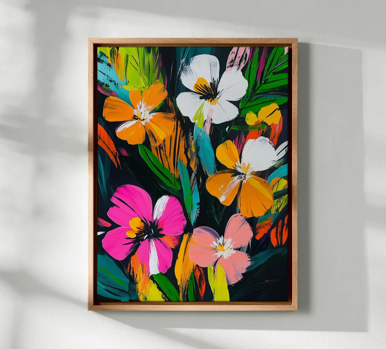 Boeket van abstracte bloemen canvas met Baklijst van Flora & Horizon