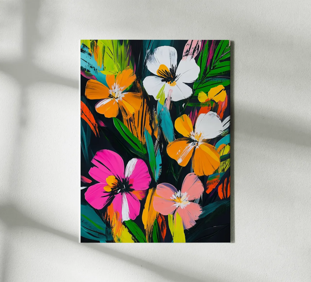 Boeket van abstracte bloemen canvas met Baklijst van Flora & Horizon