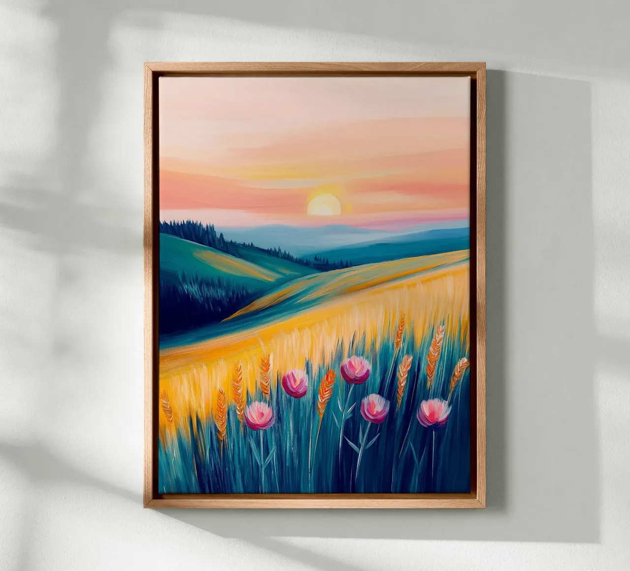 L'alba sui campi in fiore tela con Cornice a cassetta da Flora & Horizon