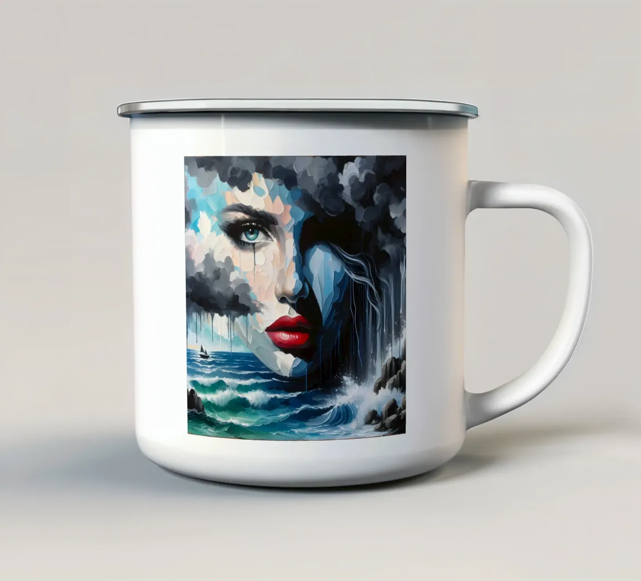 PAESAGGIO MARINO IN TEMPESTA tazza in smalto da ARTOMATIC