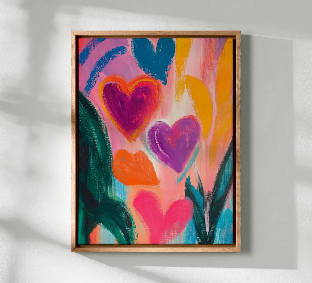 Explosion of abstract hearts canvas with Floater frame by Flora & Horizon