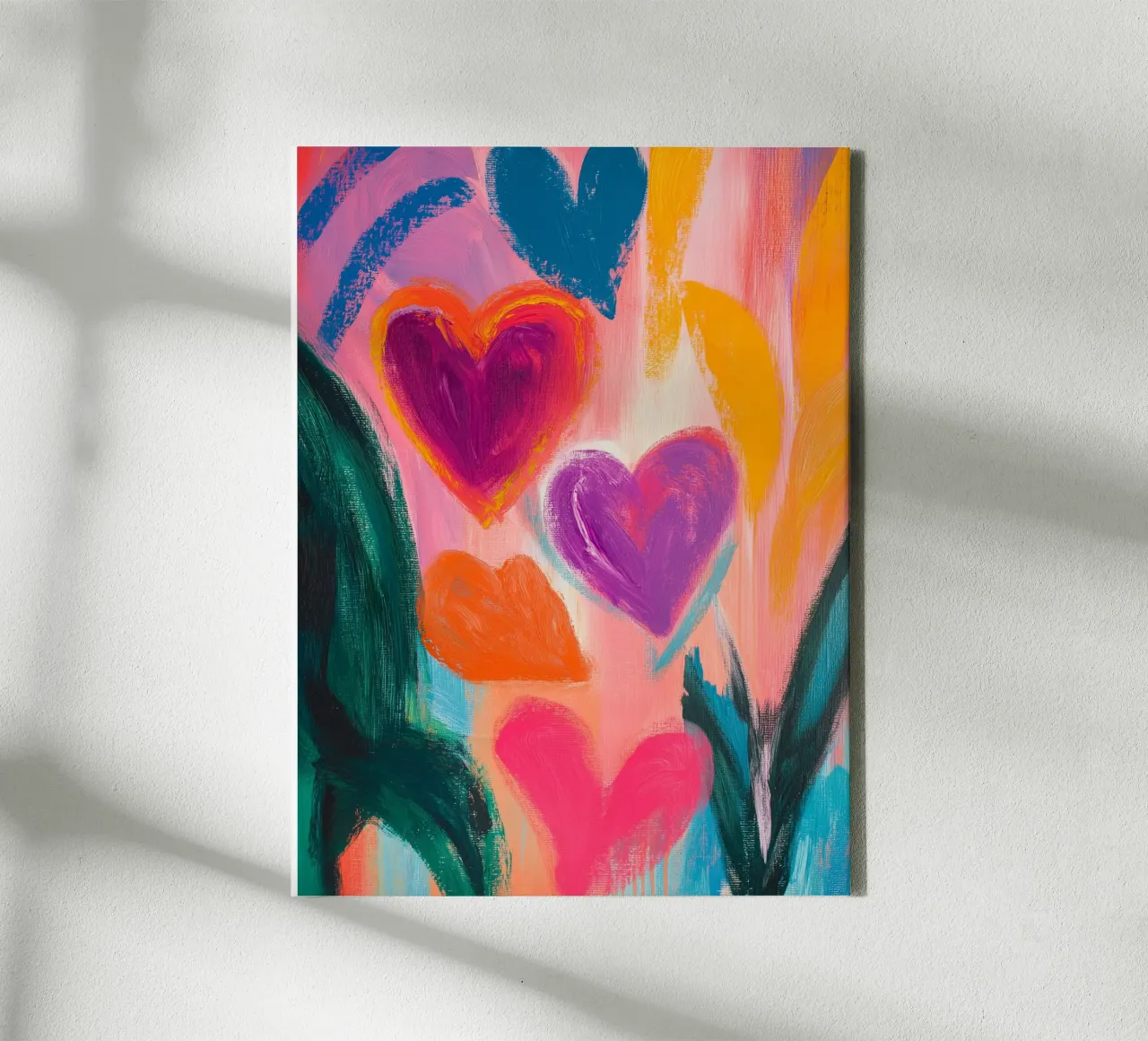 Explosion of abstract hearts canvas with Floater frame by Flora & Horizon