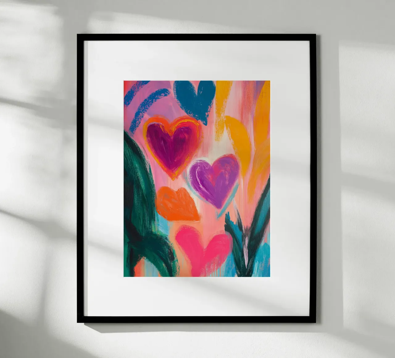 Explosion de cœurs abstraits poster avec cadre en aluminium de Flora & Horizon