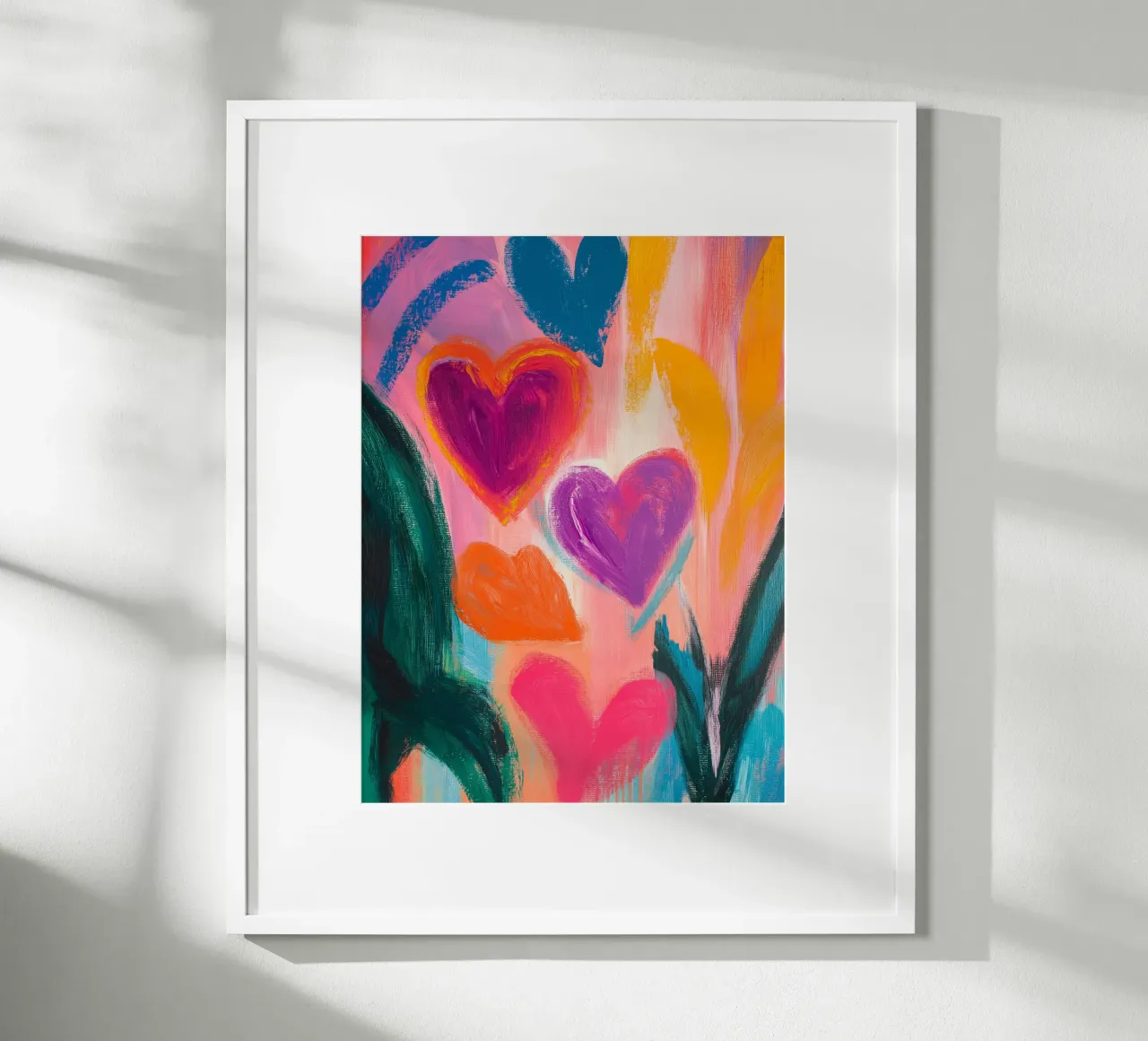 Explosion de cœurs abstraits poster avec cadre en aluminium de Flora & Horizon