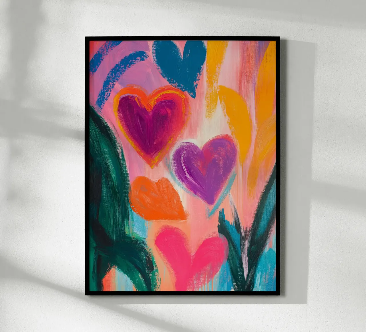 Explosion de cœurs abstraits poster avec cadre en aluminium de Flora & Horizon