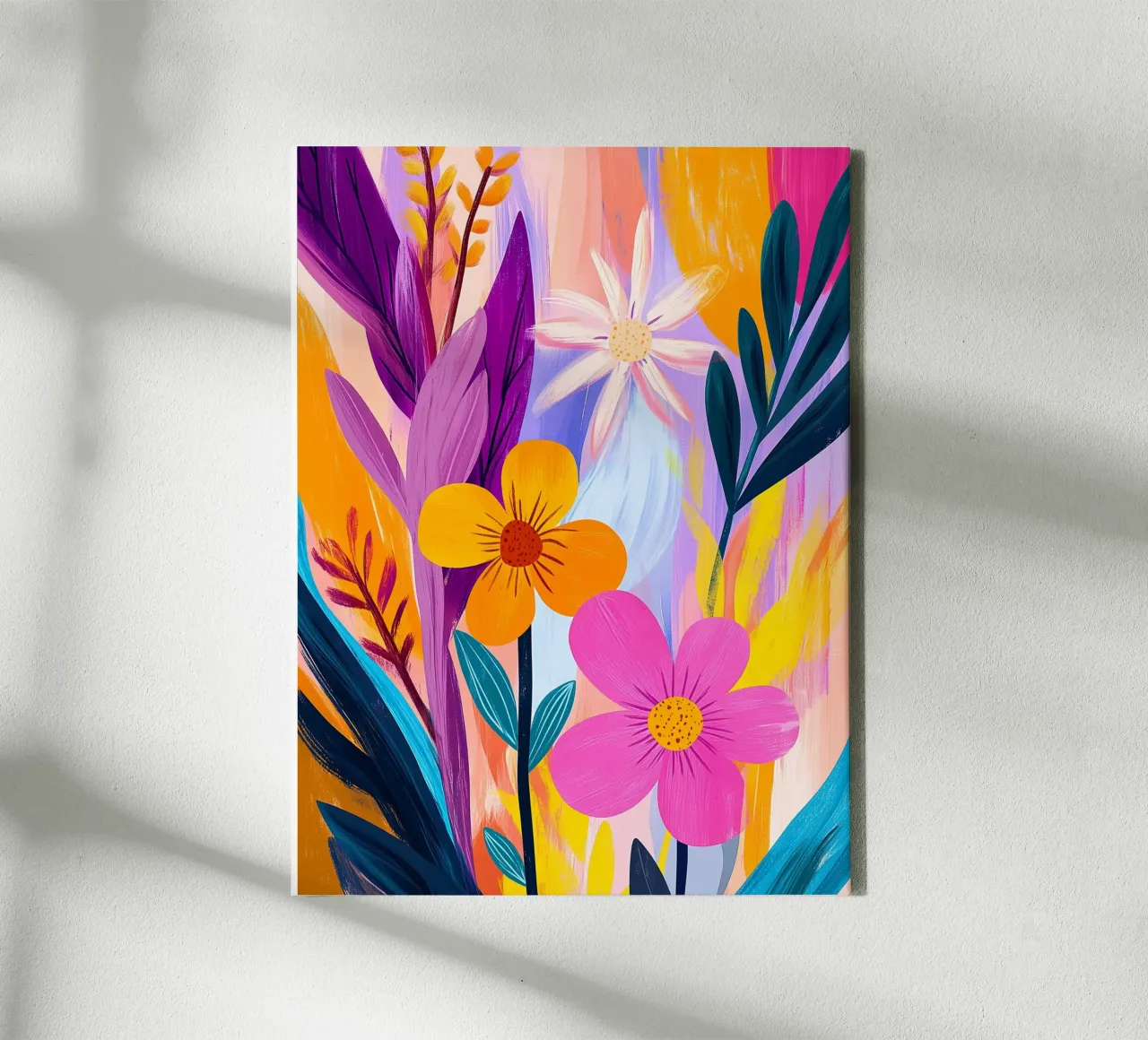 Abstracte bloemenexplosie canvas met Baklijst van Flora & Horizon