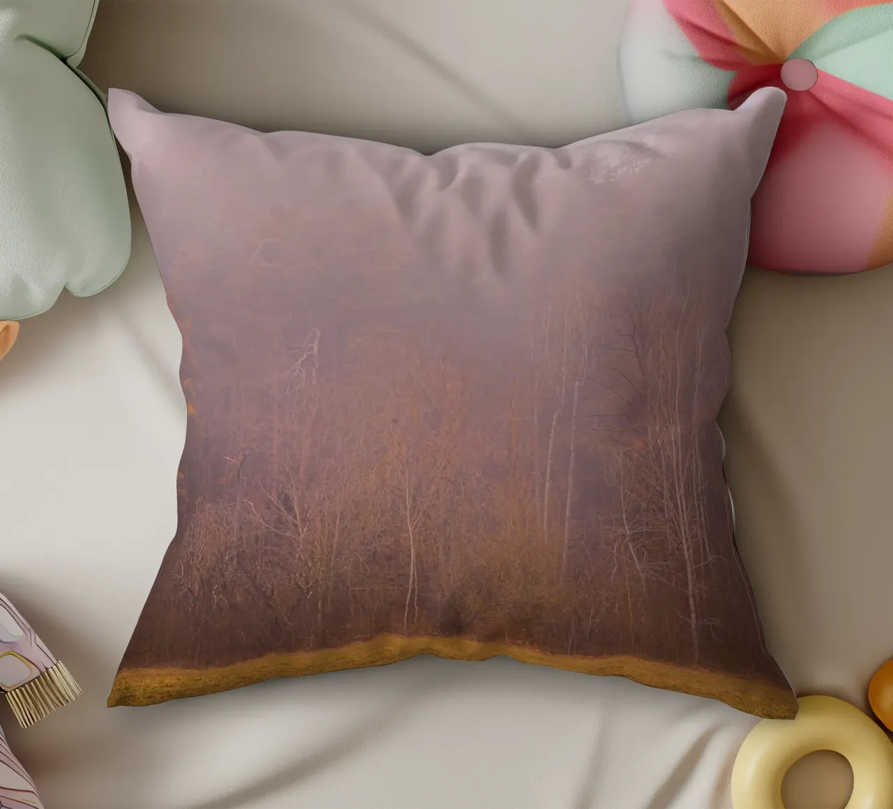 Nebbia in una foresta in autunno cuscino da Marcus Beckert | Fotografie