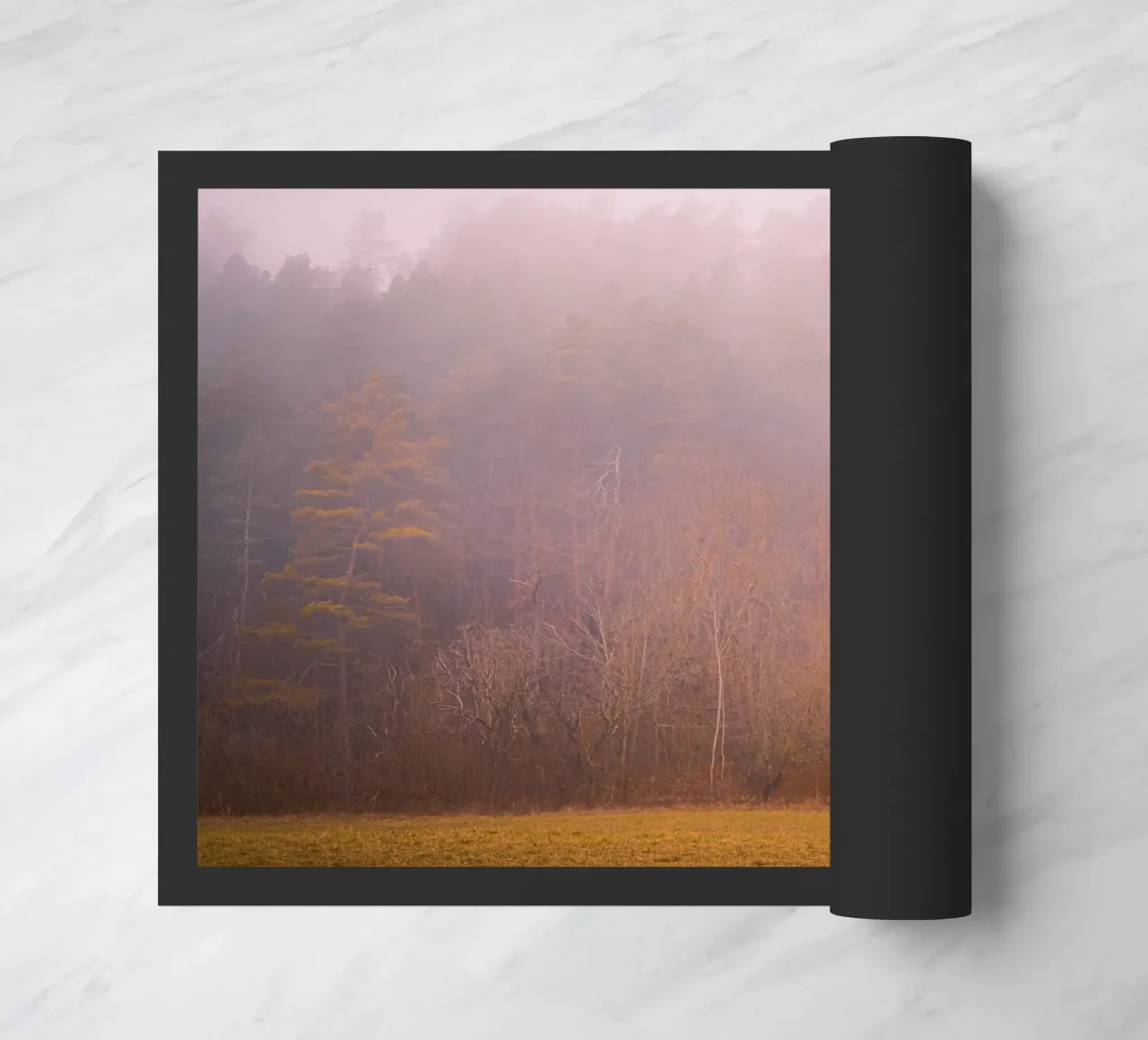 Nebel in einem Wald im Herbst Fußmatte von Marcus Beckert | Fotografie