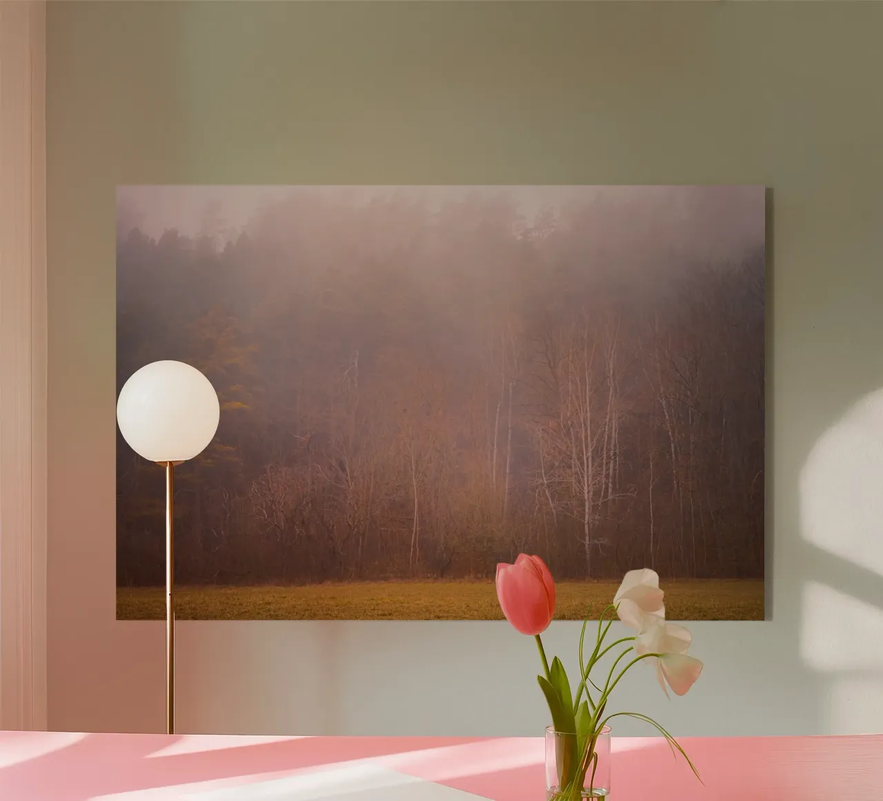 Nebel in einem Wald im Herbst Acryl-Glas von Marcus Beckert | Fotografie