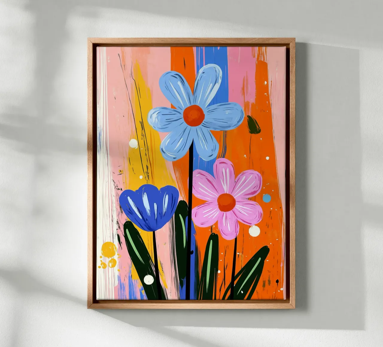 Abstracte bloemen canvas met Baklijst van Flora & Horizon