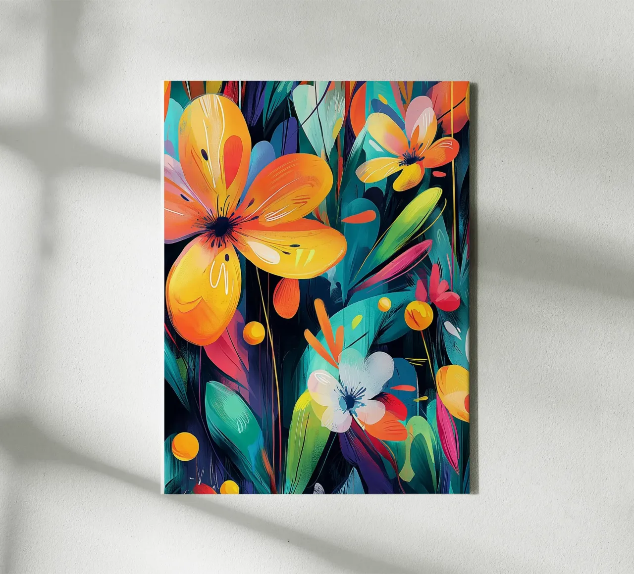 Abstracte bloemenexplosie canvas met Baklijst van Flora & Horizon