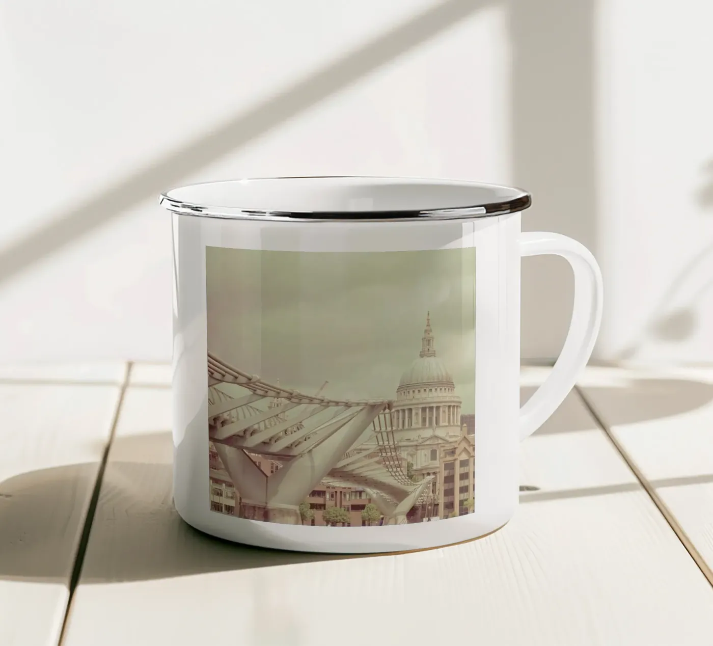Millenium Square enamel mug by Keri Bevan