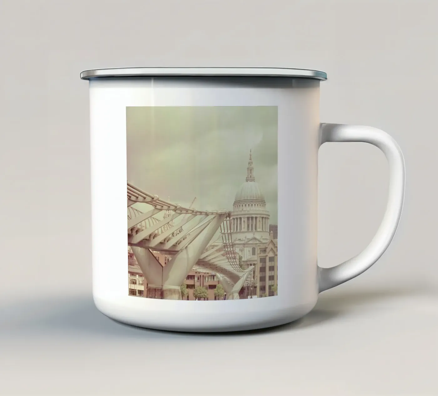 Millenium Square enamel mug by Keri Bevan