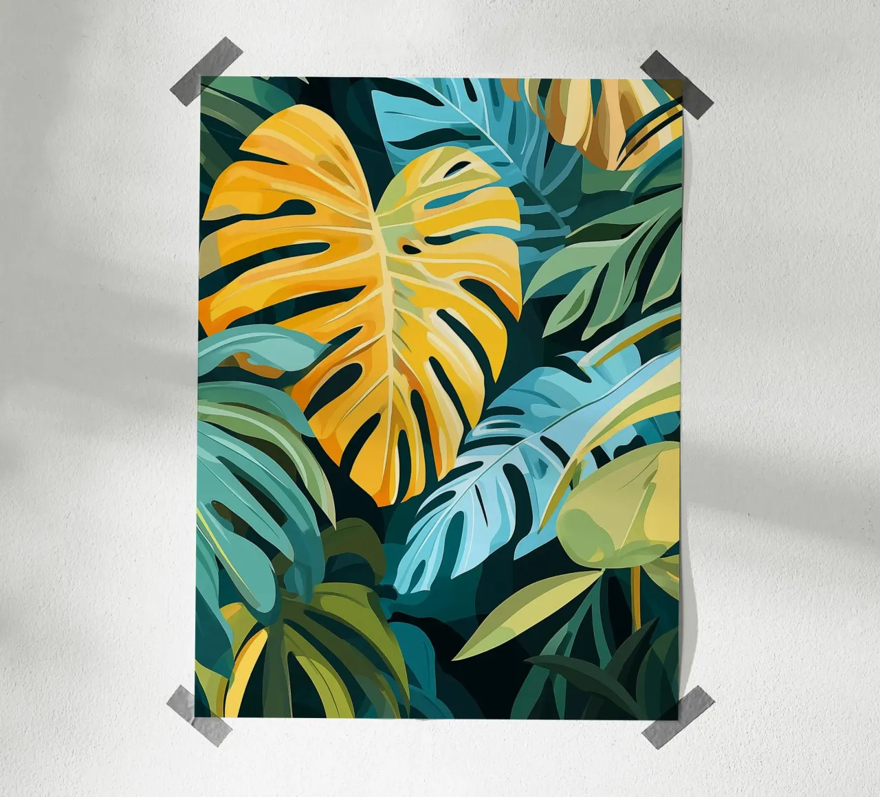 Foglie di monstera tropicale poster con telaio in plastica da Flora & Horizon