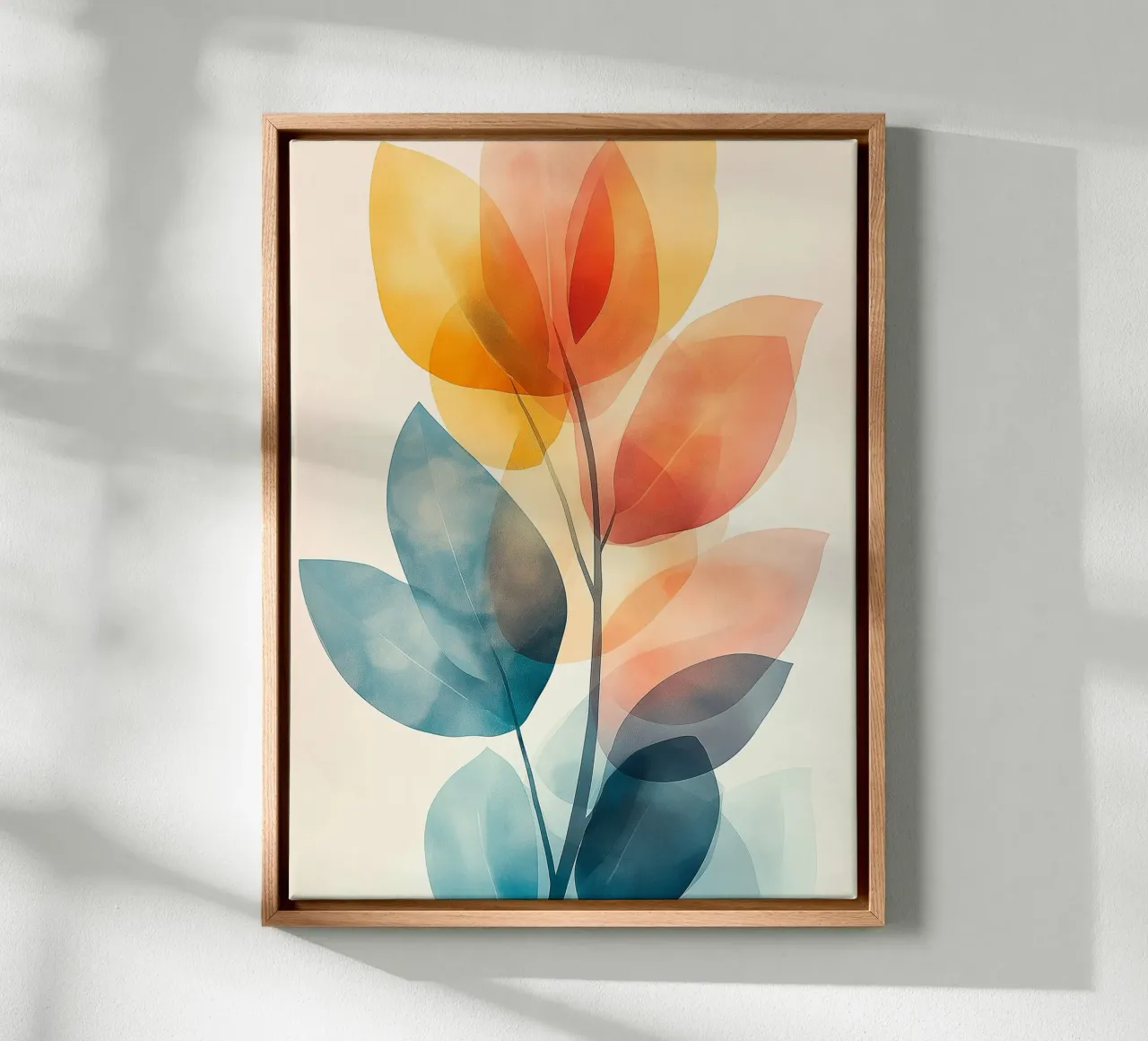 Abstracte bladeren canvas met Baklijst van Flora & Horizon