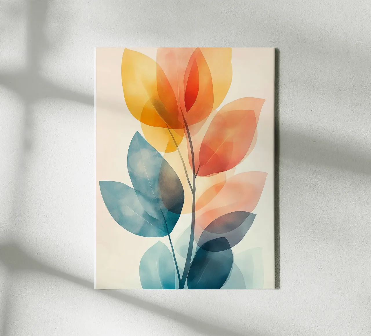 Abstracte bladeren canvas met Baklijst van Flora & Horizon