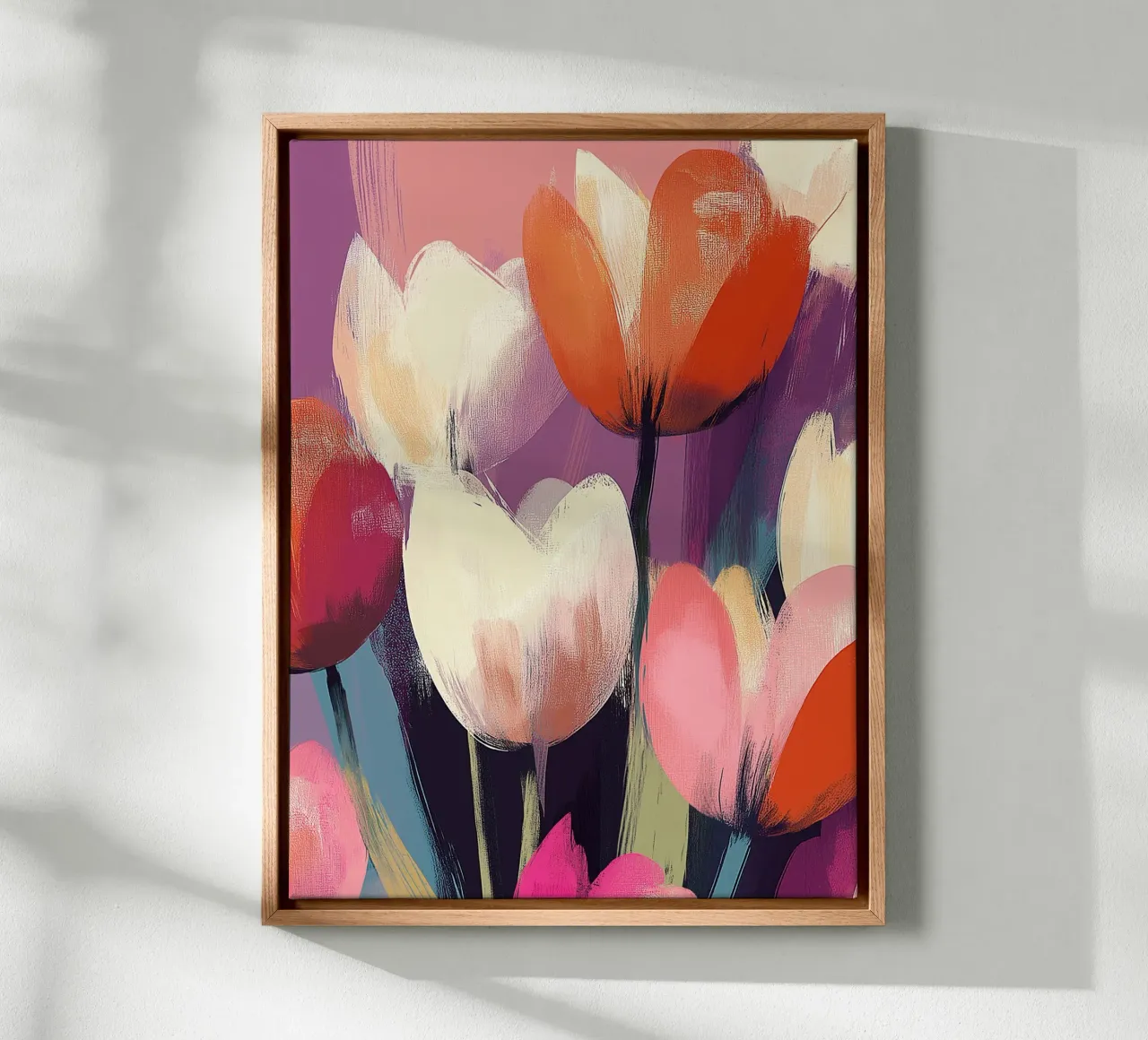 Bouquet of abstract tulips canvas with Floater frame by Flora & Horizon