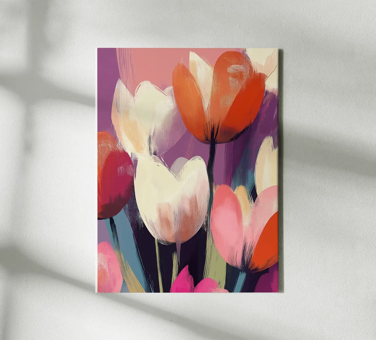 Bouquet of abstract tulips canvas with Floater frame by Flora & Horizon