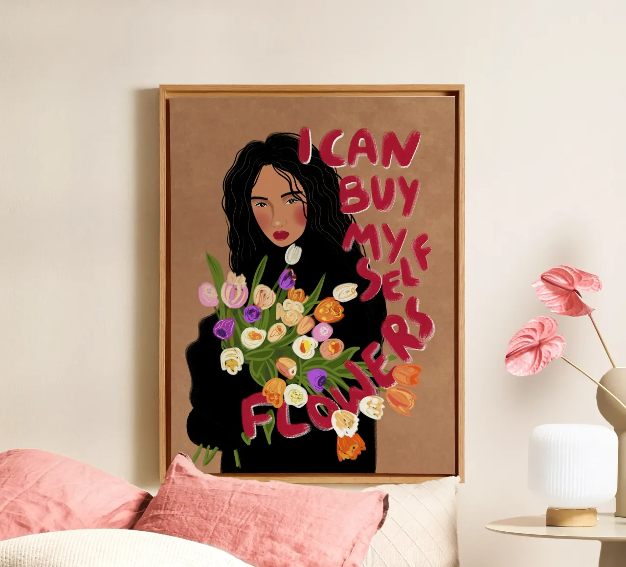 I can buy myself flowers canvas met Baklijst van Illustration Raissa Oltmanns