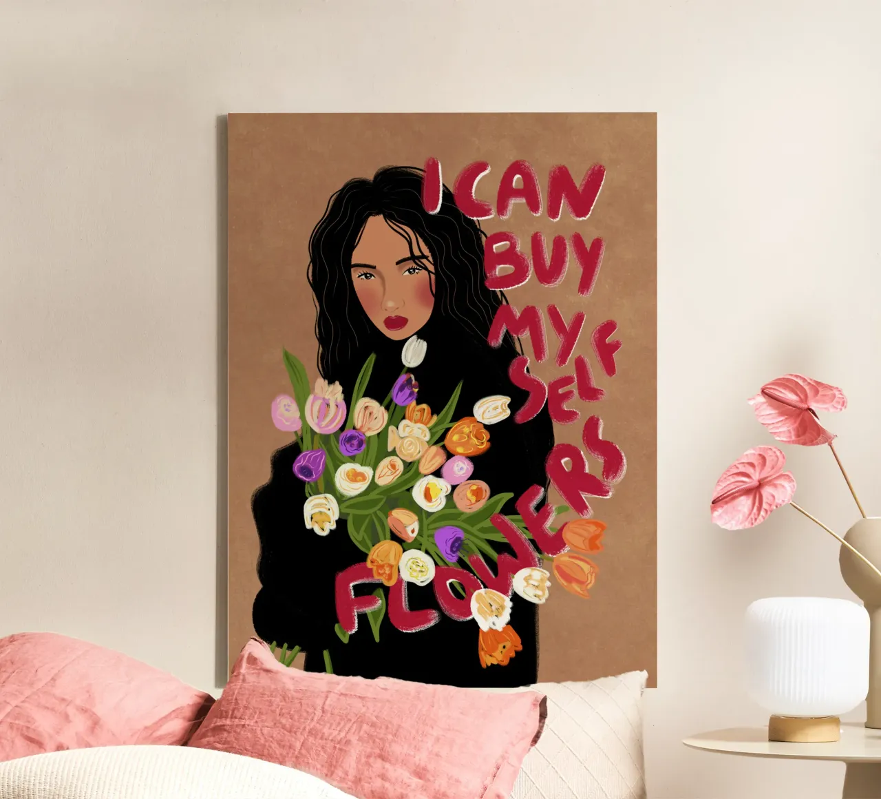 I can buy myself flowers canvas met Baklijst van Illustration Raissa Oltmanns