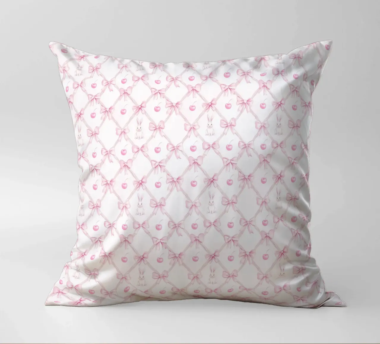 Coniglio Bianco Fiocchi Rosa Coniglio Pasquale Ciliegie Coquette Y2K cuscino da Gentle Echoes Art