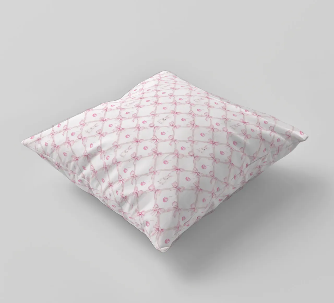 Coniglio Bianco Fiocchi Rosa Coniglio Pasquale Ciliegie Coquette Y2K cuscino da Gentle Echoes Art