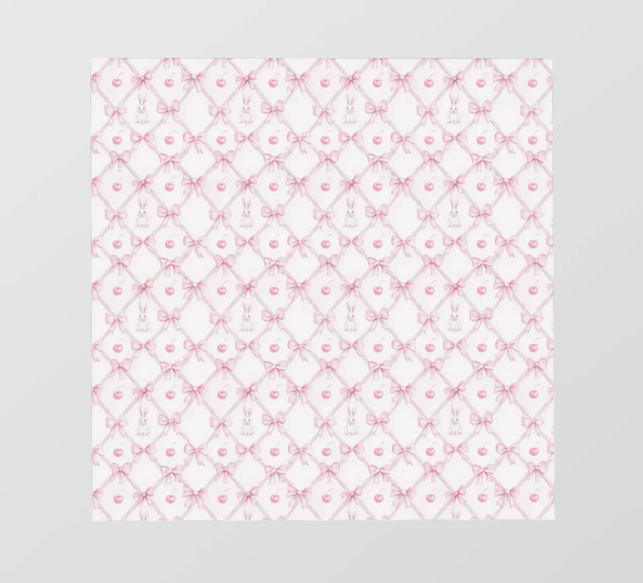 Coniglio Bianco Fiocchi Rosa Coniglio Pasquale Ciliegie Coquette Y2K carta da parati fotografica da Gentle Echoes Art