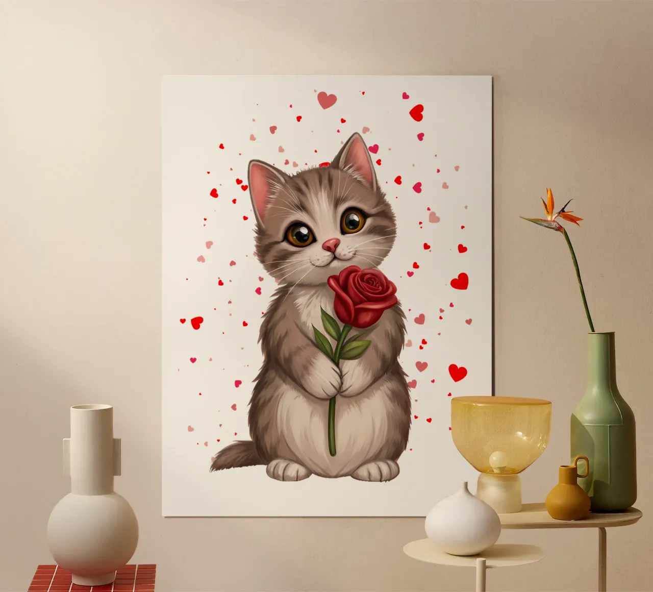 Valentine Katze mit Rose - Niedliche Kätzchen Illustration Poster von flufftee
