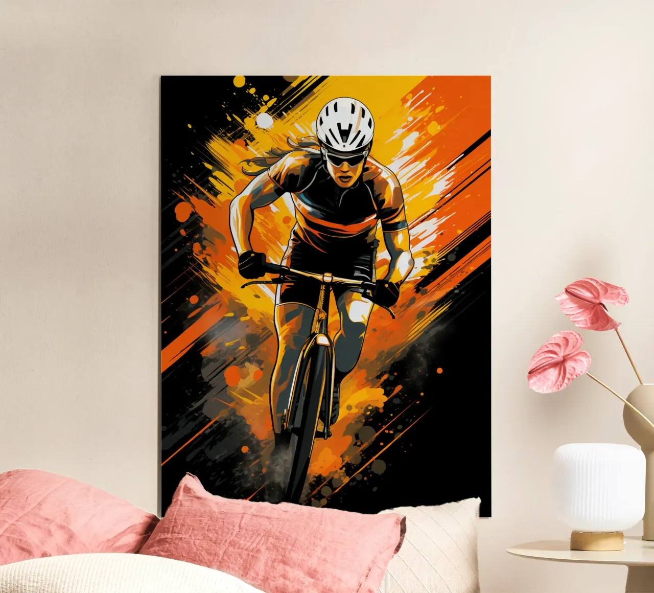 Cycling Orange 2 poster avec cadre en plastique de Mateo