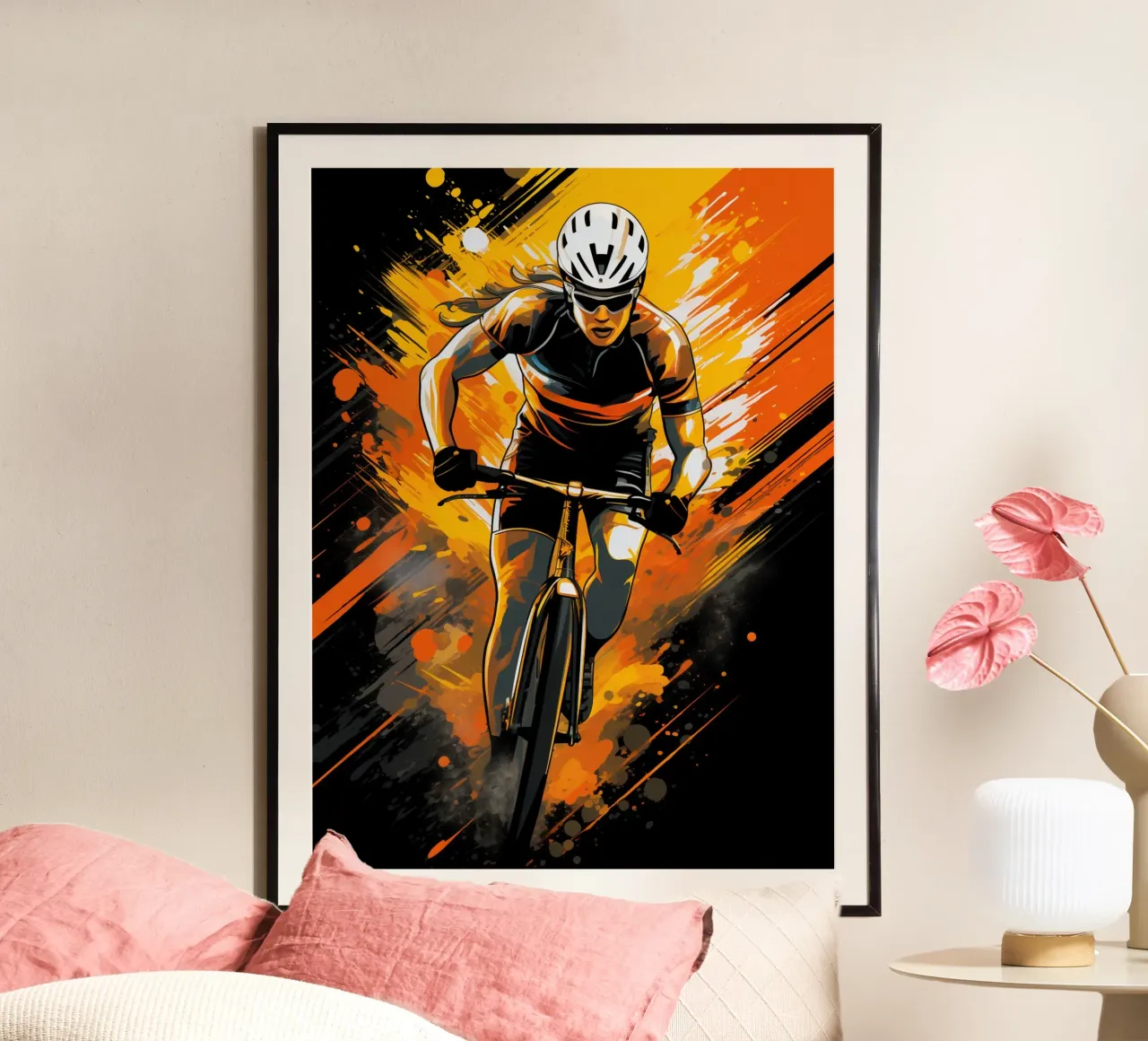 Cycling Orange 2 poster avec cadre en plastique de Mateo