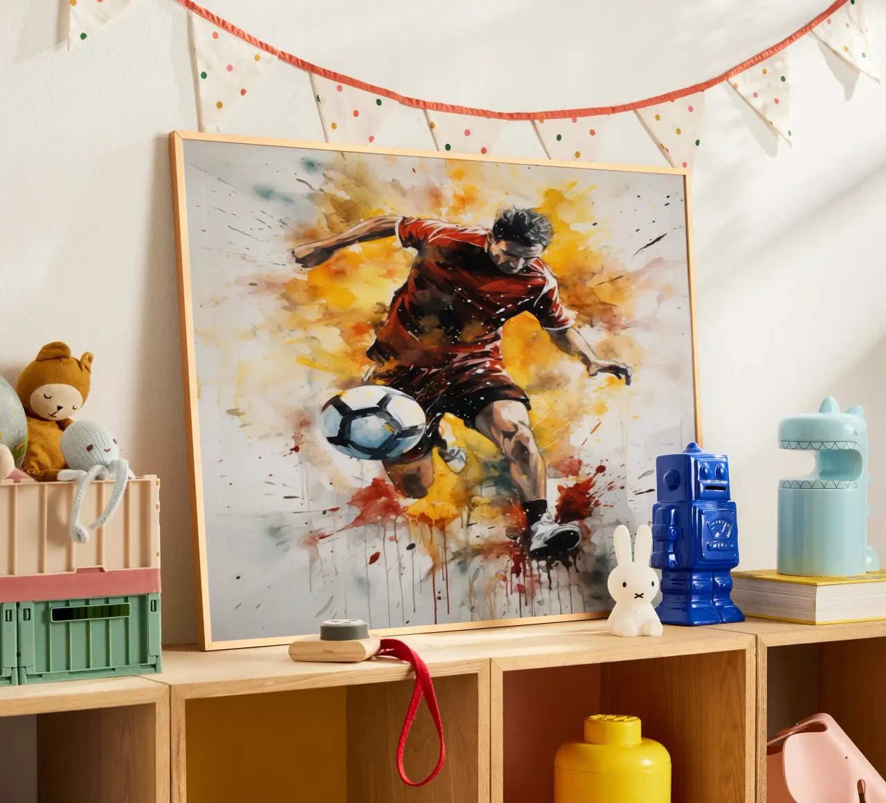 Football Watercolor poster met kunststof frame van Mateo