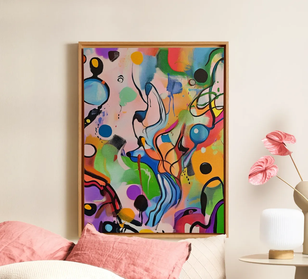 Macchie di colore vivace Pittura tela con Cornice a cassetta da Carinaprint