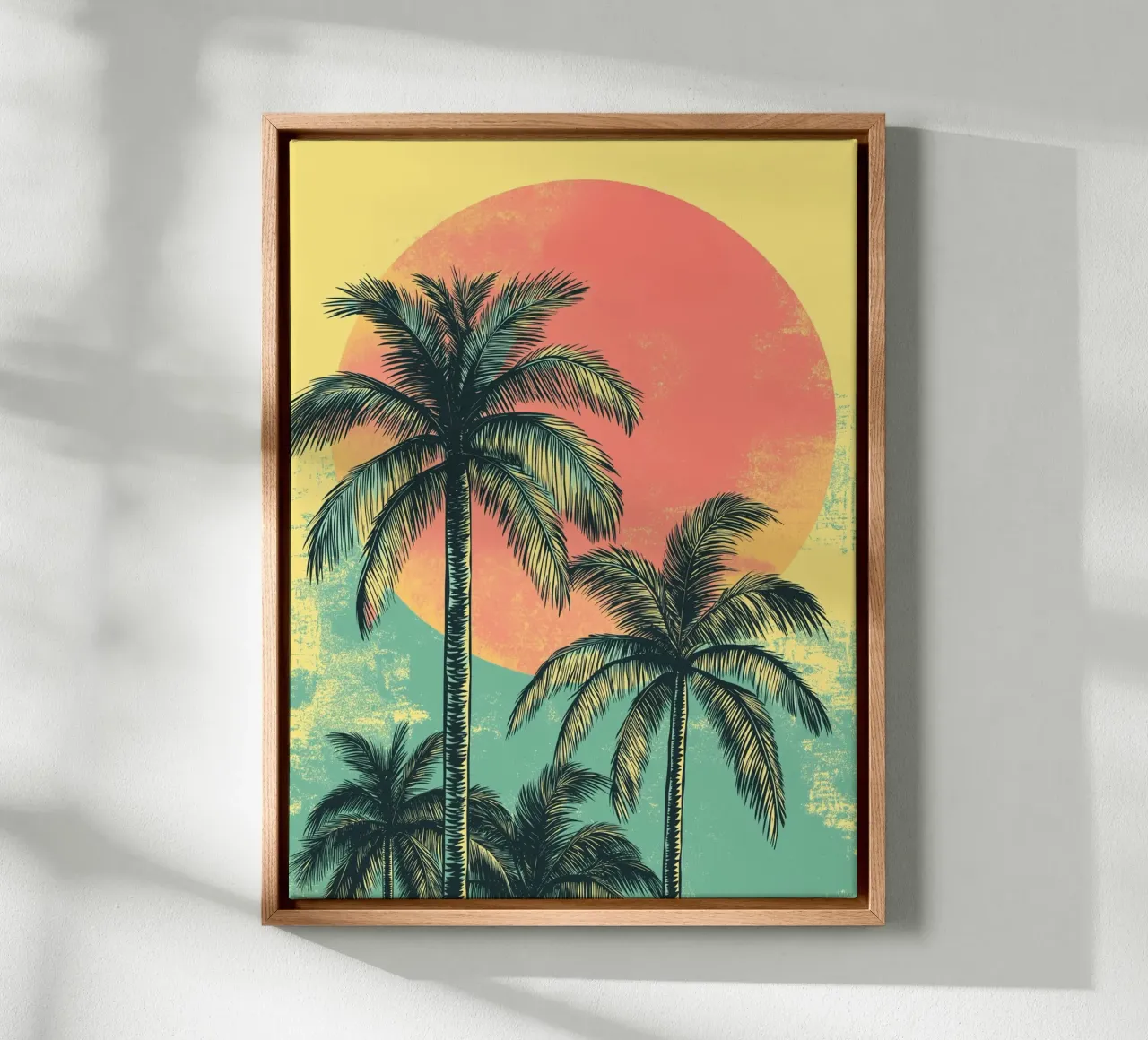 Retro palms canvas with Floater frame by Flora & Horizon