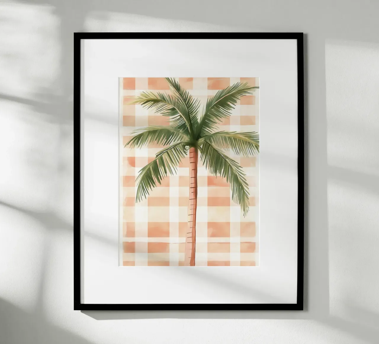 Palm tree on checked background poster by Flora & Horizon
