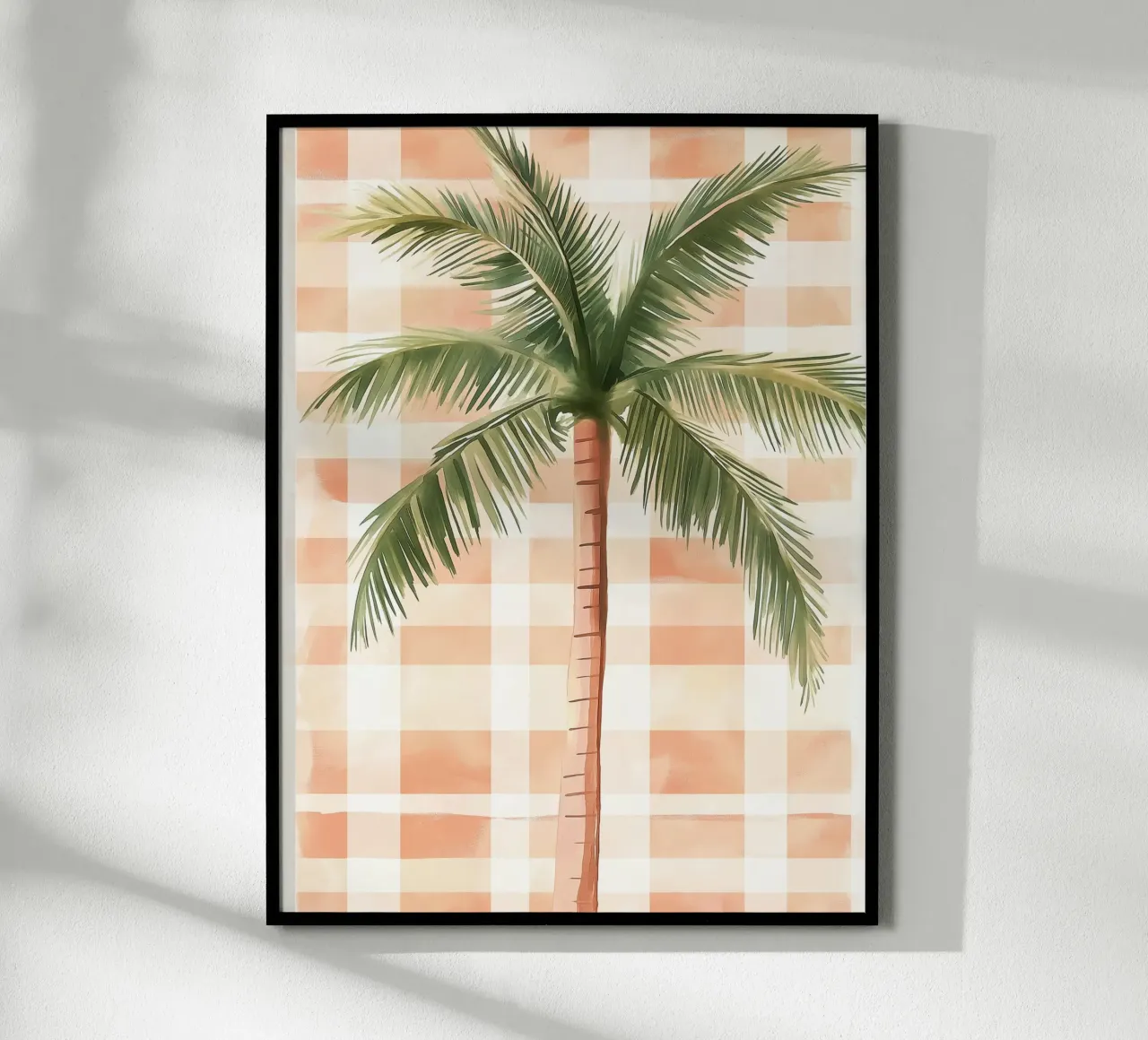 Palm tree on checked background poster by Flora & Horizon