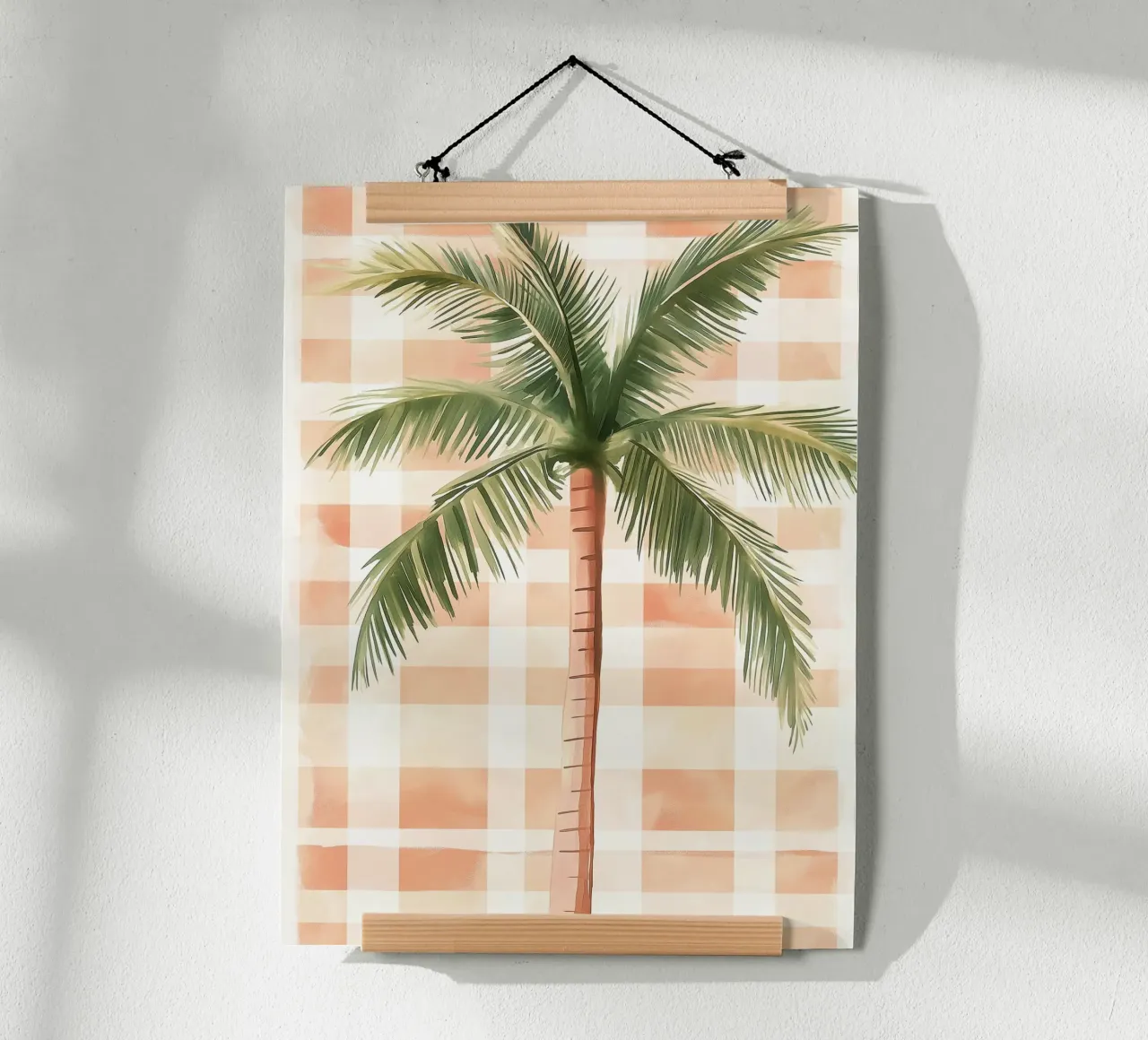 Palm tree on checked background poster by Flora & Horizon