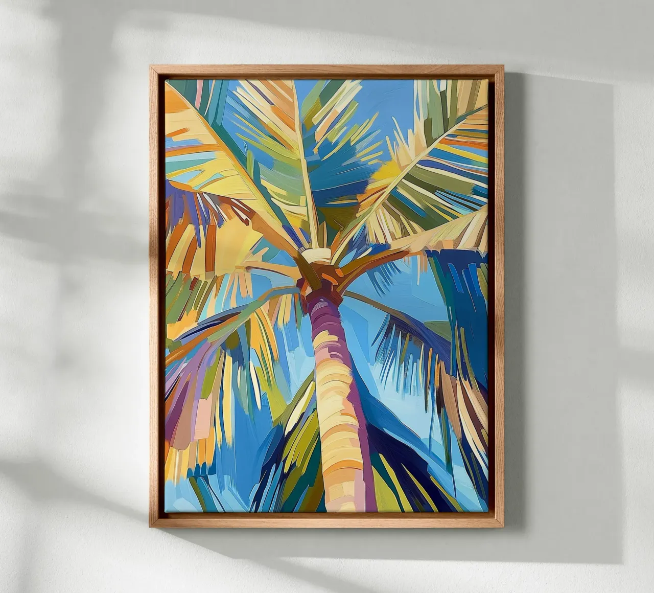 Palm tree under the blue sky canvas with Floater frame by Flora & Horizon