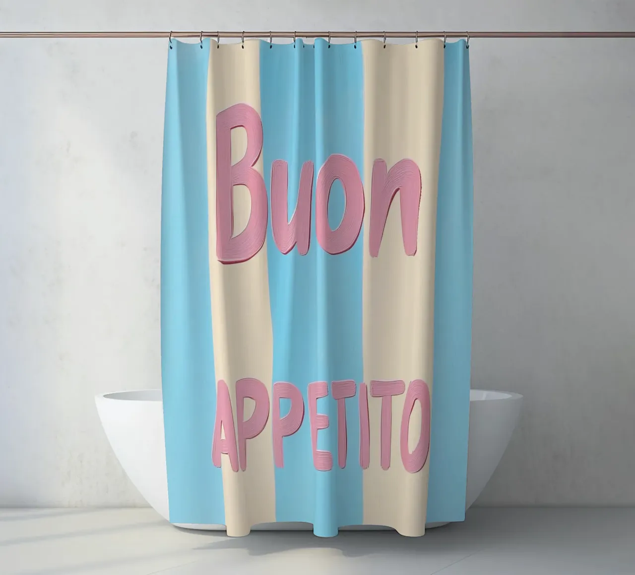Guten Appetit Pastellstreifen Duschvorhang von Carinaprint