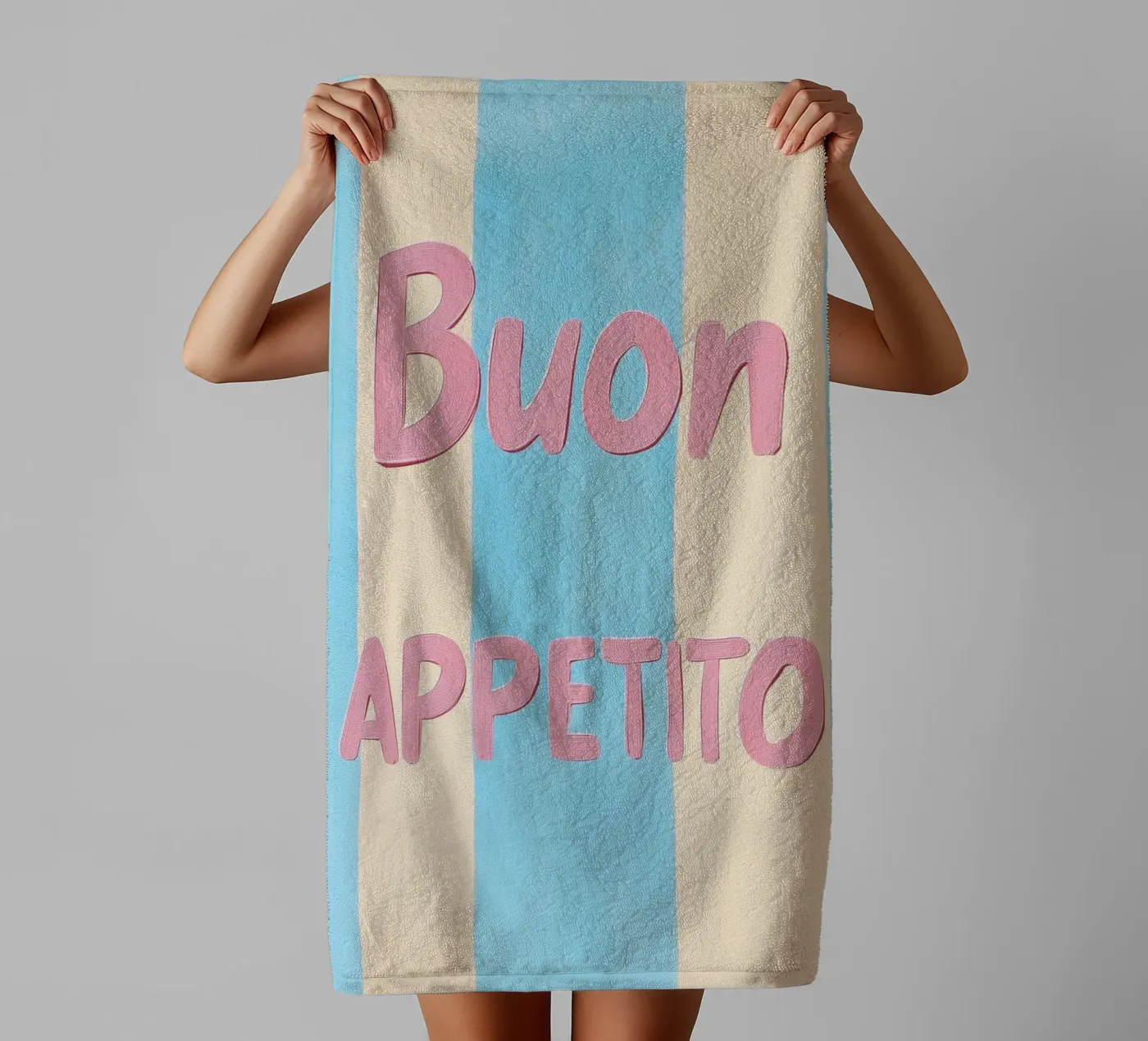 Buon Appetito Pastell Streifen asciugamano da bagno da Carinaprint