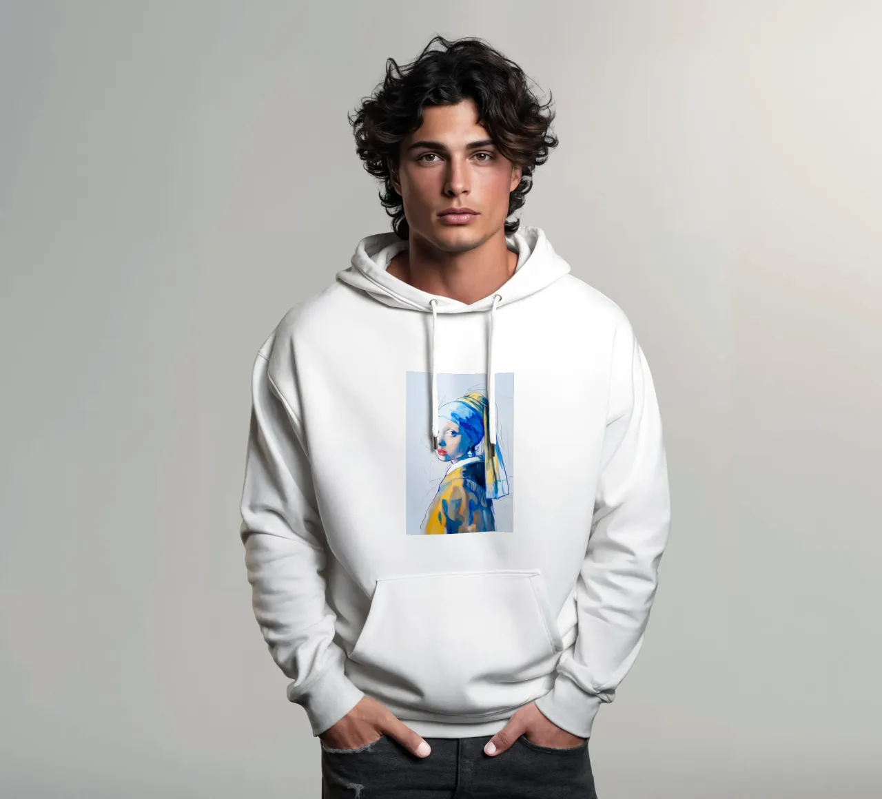 Ragazza con orecchini di perle blu felpa con cappuccio da Carinaprint