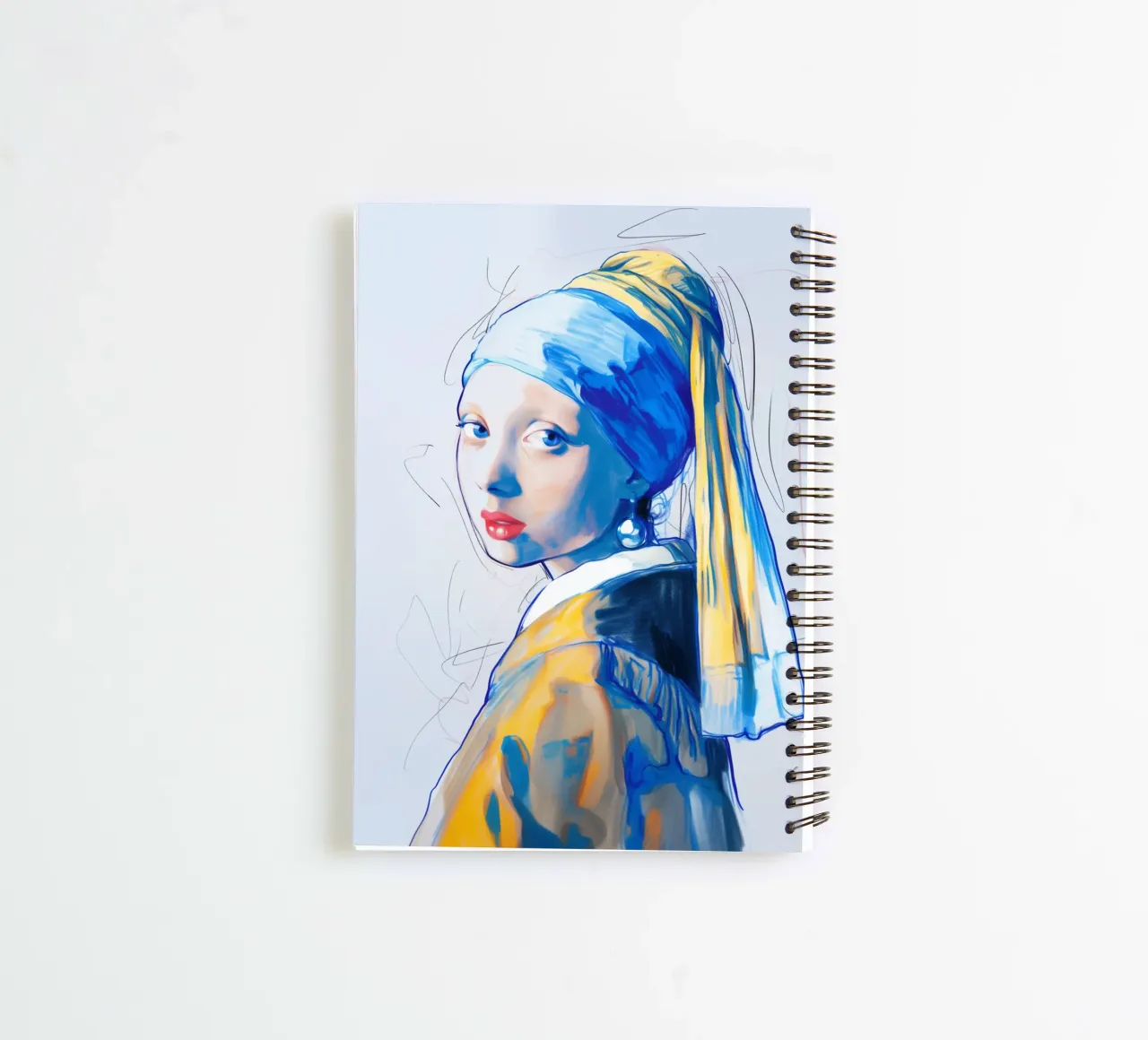 Girl with pearl earrings blue spiral notebook by Carinaprint